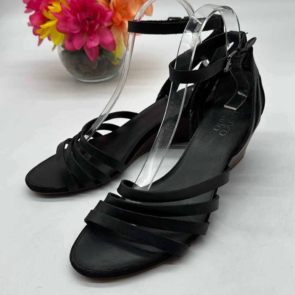 Franco Sarto Black Wedge Sandals Size 9 BSN7337E